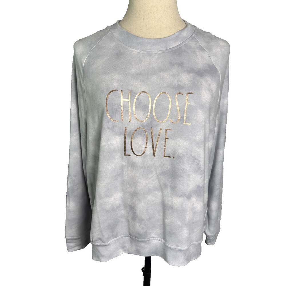 Rae Dunn Women's 1X Sweatshirt "Choose Love" Gray Tie Dye Long Sleeve Pullover - Picture 2 of 11